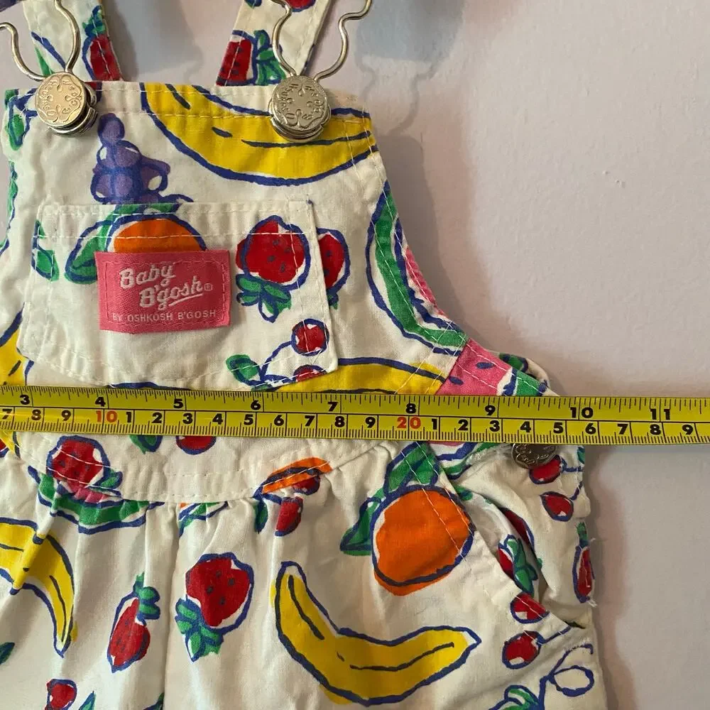 Baby Oshkosh B'Gosh White Colorful Fruit Print Shortalls Overalls Vintage Rare